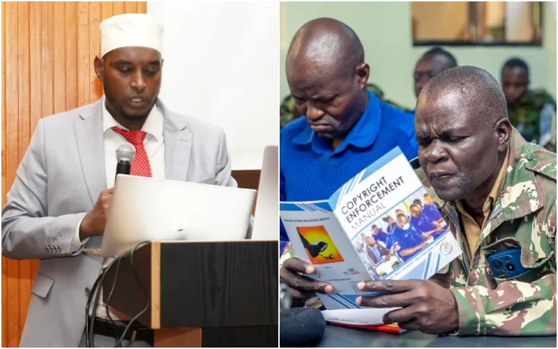 Yussuf Osman Ahmed (l) breaks down the intellectual property enforcement in Kenya. Photo|courtesy.